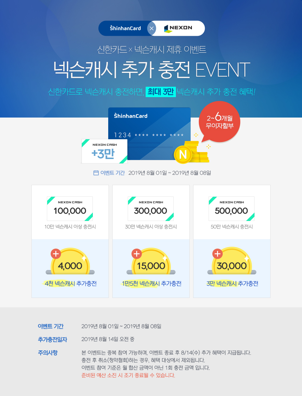 8월 1차 신한카드X넥슨캐시 추가충전 이벤트 : 마비노기영웅전